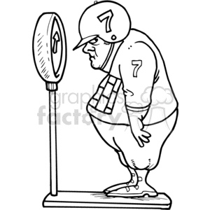 clipart - Big jockey standing on a scale.