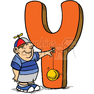 Big orange letter Y with boy holding yo yo clipart. Commercial use image # 373549