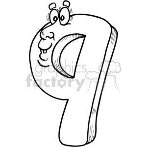 Black and white number nine with cartoon face clipart. Commercial use image # 373584