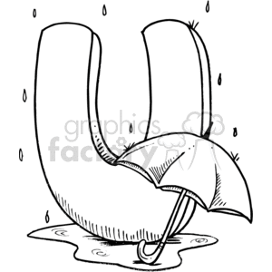 black white vector alphabet alphabets cartoon funny letter letters u umbrella umbrellas rain raining