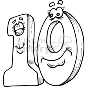 clack and white number ten with cartoon faces clipart. Royalty-free image # 373599