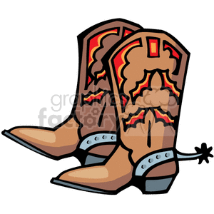 A Pair of Brown and Red Cowboy Boots with Silver Spurs clipart.