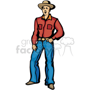 A Cowboy Standing with his Hand in his Pocket and his Eyes Shut clipart. Royalty-free icon # 374167