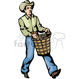 western cowboy cowboys vector wild west basket baskets man carrying