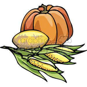 Pumpkin and corn on the cob clipart.