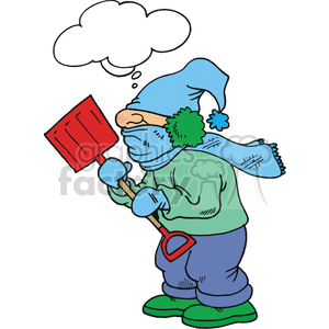 Man dressed in his winter cloths holding a snow shovel clipart. Commercial use image # 375113