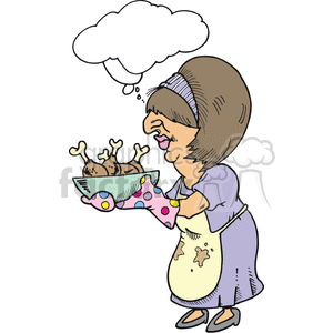 funny comical humor character characters people cartoon cartoons activites vector women lady chicken dinner serving brunette housewife thinking food family mom mother wife