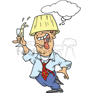 Drunk guy with a lamp shade on his head clipart.