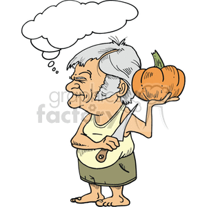 Man thinking about how his is going to carve his pumpkin clipart.