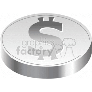 The clipart image depicts a vector illustration of a silver coin. The coin has a shiny surface and features an embossed design on both sides, with intricate detailing. It is a representation of a currency or monetary unit, commonly used as a medium of exchange or investment.
