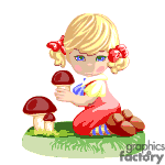 small girl playing with mushrooms