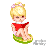 clipart - Animated girl ready a red story book.