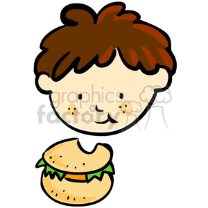 A Child with Brown Hair Took a Bite of a Burger clipart. Royalty-free image # 377007