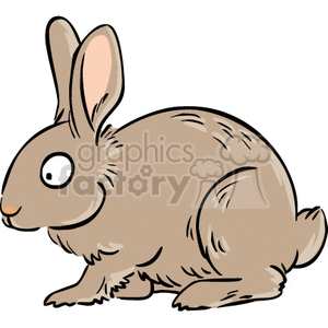 The clipart image shows a cartoon illustration of a cute baby rabbit. The rabbit is facing forward with its ears standing up and has a fluffy gray-brown body with pink inside its ears and on its nose. The image is created in a vector format, which allows for high-resolution scaling without loss of quality.
