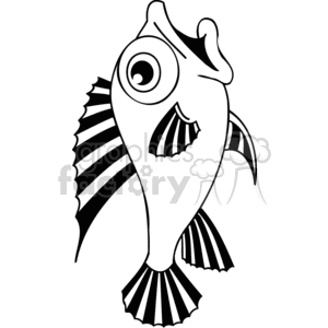 clipart - a scared black and white fish swimming up to get away.