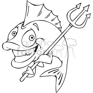 funny cartoon fish large+mouth+bass trident black+white