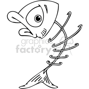 funny cartoon fish skeleton bones ribs bone black+white