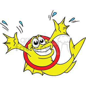 Happy yellow fish inside of a red circle