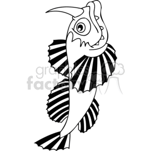 a one horned fish in black and white clipart. Commercial use image # 377503
