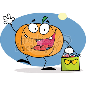 Pumkin with bag of Candy clipart. Royalty-free image # 377737