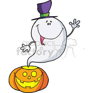 haunted pumpkin with a smiling ghost clipart. Royalty-free image # 377752
