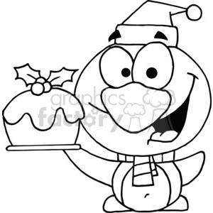 a penguin hold up a christmans cake clipart.