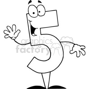 Happy Number 5 in black and white  clipart. Royalty-free image # 378002