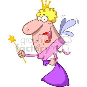 A Blond Fairy in a Pink Dress Carries a Purple Sack And a Golden Sceptar clipart.