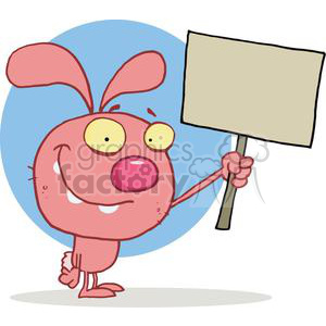 A yellow Eyed Easter Rabbit Holds Blank Sign
