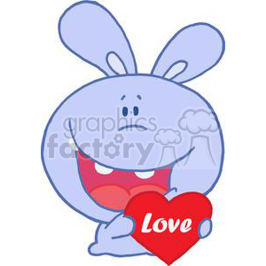Romantic Blue Rabbit Holds Heart with Love Spelled on it in White