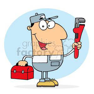 clipart RF Royalty-Free Illustration Cartoon funny character  plumber plumbers construction pipe pipes wrench handyman guy guys joe
