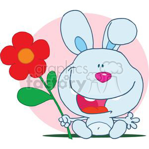 Happy Bunny Holds A Signal Flower clipart. Commercial use image # 378362