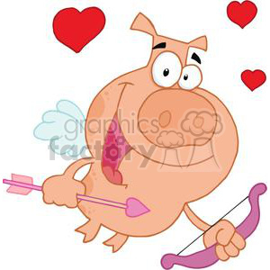 Cupid Pig Flying WithThree Red Hearts Around Him