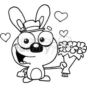 Cute Bunny With Flowers In Black And White clipart. Royalty-free image # 378607