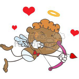 Royalty-Free RF Clipart Illustration Cartoon funny cute cupid love angel fantasy stick figure people heart hearts Valentines Day African American cherubs cherub