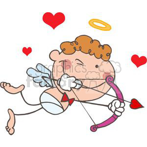 A Male Stick Halo Cupid with Bow and Arrow Flying With Hearts clipart. Commercial use image # 378652