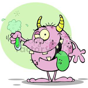 clipart - Happy Monster Creature with Vile Of Florescent Green Potion.