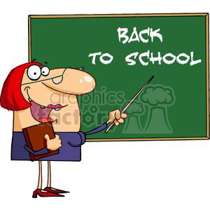 Female Teacher With A Pointer Displayed On The Board Text Back To School clipart. Commercial use image # 379004