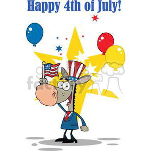 clipart - Patriotic Donkey Holding An American Flag In His Hand On Independence Day.