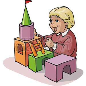 Cartoon boy building a castle clipart.