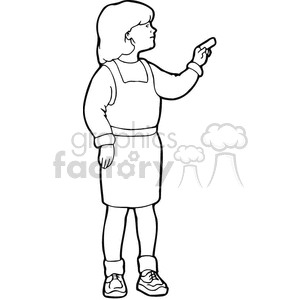 Black and white outline of a student using chalk clipart.