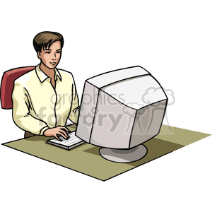 Cartoon student working on a computer