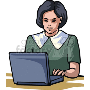 Cartoon student typing on a laptop clipart.