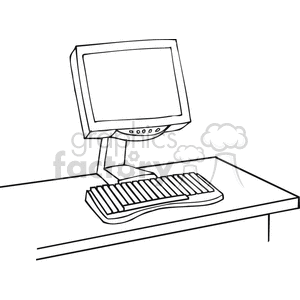 Black and white outline of a computer monitor and keyboard 