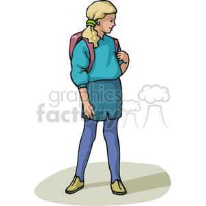 Cartoon girl carrying her backpack clipart.