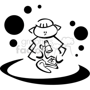 Black and white outline of a student looking through a microscope clipart.