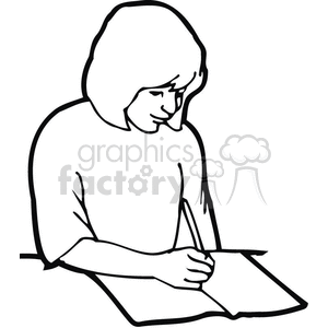 Black and white outline of a girl taking notes