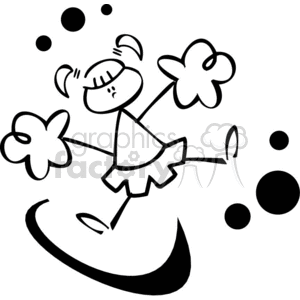 Black and white outline of a little girl cheerleader clipart.