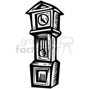cartoon household items black+white grandfather+clock time