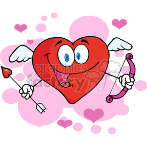 102555-Cartoon-Clipart-Happy-Heart-Cupid-With-A-Bow-And-Arrow clipart.